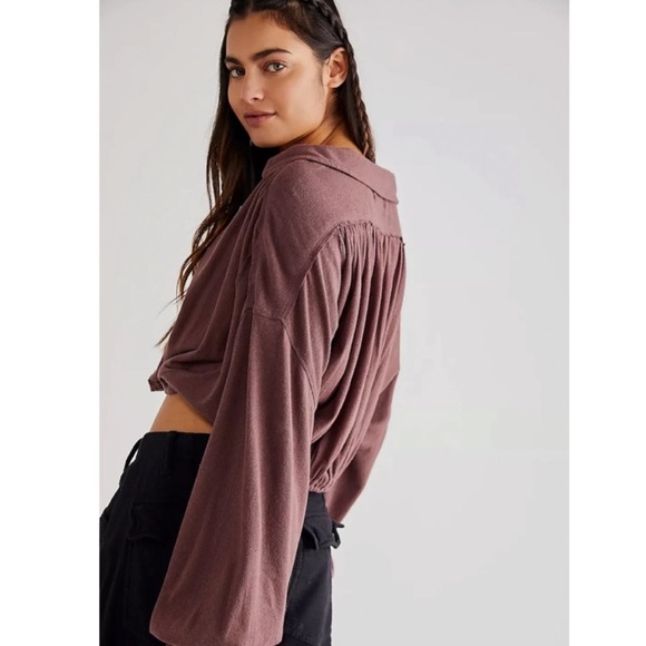 We The Free Women's Plum Cropped Balloon Sleeve Blouse - Picture 3 of 7